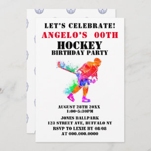 Thème de hockey peint coloré Anniversaire Invitati
