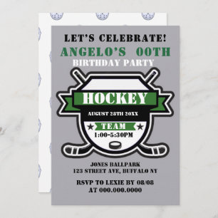 Thème de hockey vert Invitations de la fête d'anni