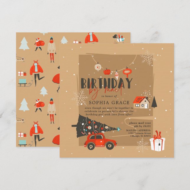 Thème de Noël Anniversaire par Mail Invitation (Devant / Derrière)