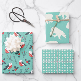 Thème de Noël hivernal sarcelle Papier cadeau à mo