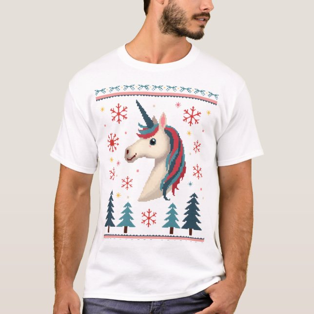 Thème de Noël Tricoté Licorne T-Shirt Licornes ( (Devant)