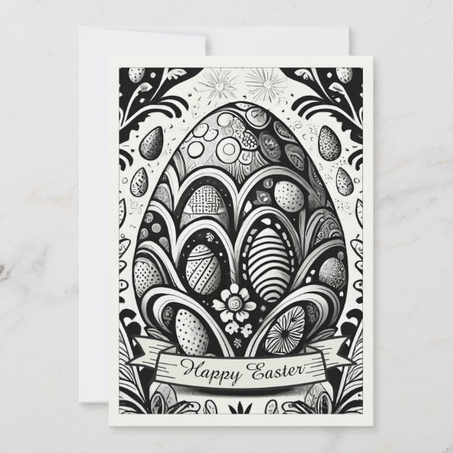 Thème de Pâques B/W Dessin animé avec œufs de Pâqu (Devant)
