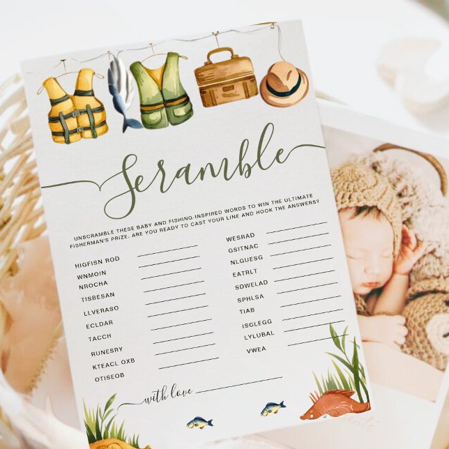 Thème de pêche Baby shower Débrouiller jeu de mots (Créateur téléchargé)