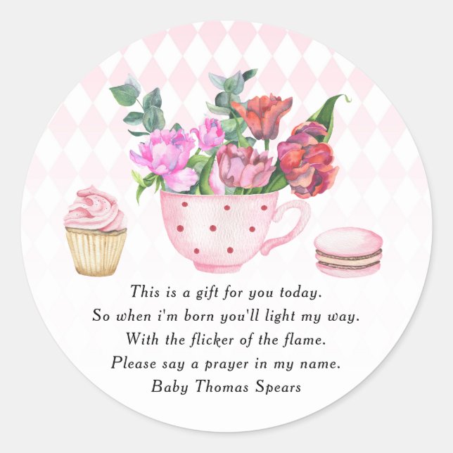 Thème de Tea Party - Étiquette de bougie de prière (Devant)
