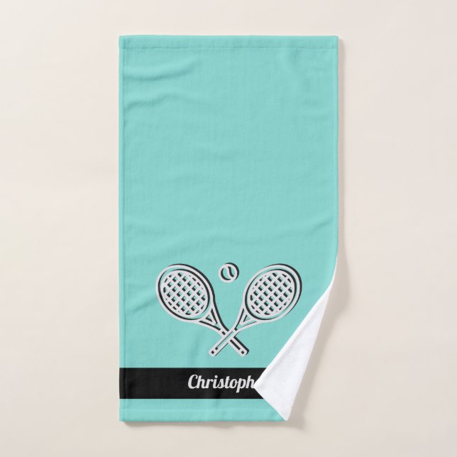 Thème de tennis Blue Monogramme Nom Tennis Bal (Serviette à main)