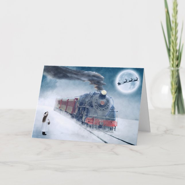 Thème de train Noël Carte de voeux Père Noël (Devant)