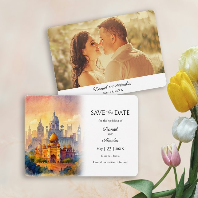 Thème de voyage Mariage Save The Date | Mumbai Ind (Mumbai Travel Theme Wedding Save The Date | India)