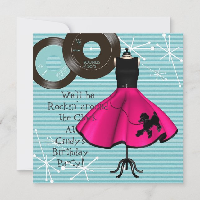 Thème des années 1950 Anniversaire Fête Invitation (Devant)