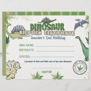 Thème Dinosaur Party, Certificat Dino Adoption