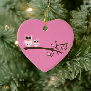 Thème d'oiseaux roses Ornement de Noël de hibou Dé