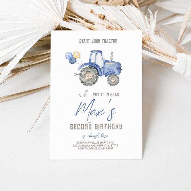 Thème du Tracteur bleu Anniversaire Invitation (Créateur téléchargé)