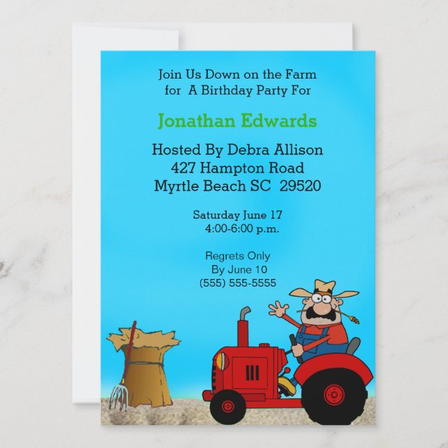 Thème Enfants Tracteur Anniversaire Invitation (Devant)