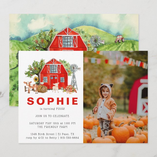 Thème Ferme | Invitation Anniversaire Fête de Gran (Devant / Derrière)