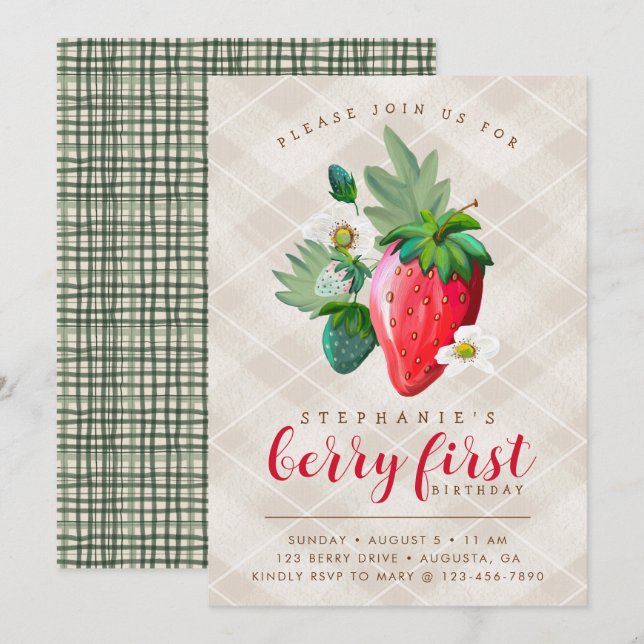 Thème fraise, premier anniversaire, Anniversaire d (Devant / Derrière)