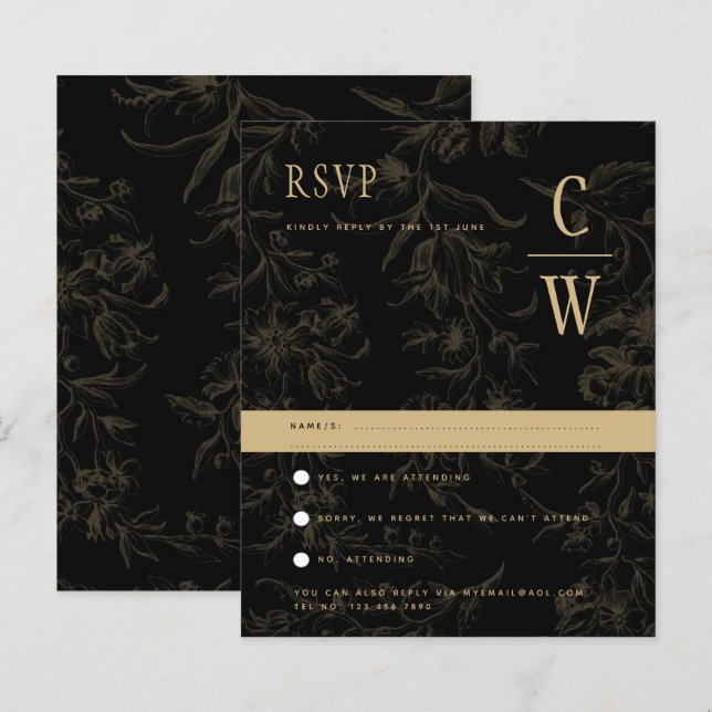 Thème Mariage Cravate noire Vintage Gold Damask (Devant / Derrière)