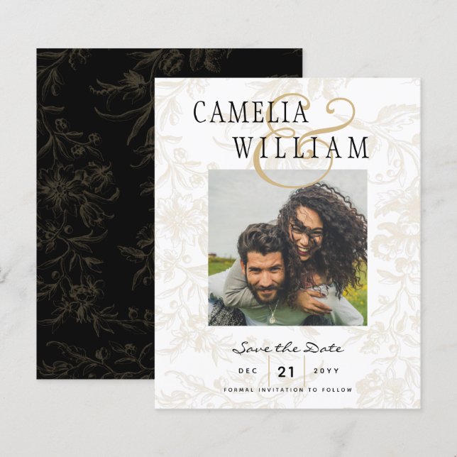 Thème Mariage Cravate noire Vintage Gold Damask (Devant / Derrière)