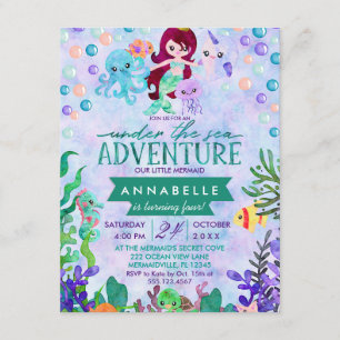 Thème Mignonne Sirène Anniversaire Fête Invitation