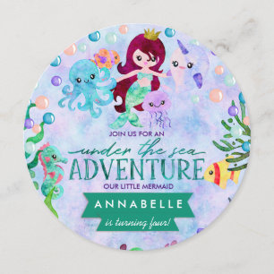 Thème Mignonne Sirène Anniversaire Fête Invitation