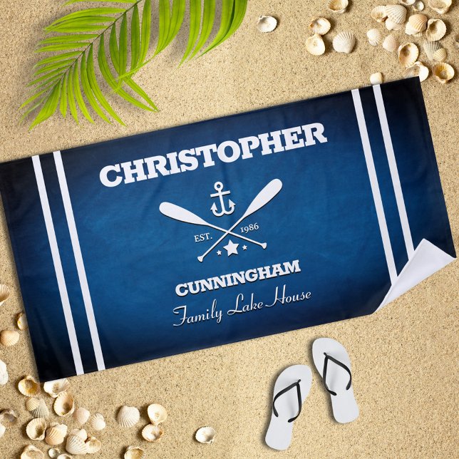 Thème nautique Marine Blue Stripes Beach Serviette (Créateur téléchargé)