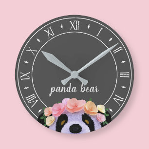 Thème Panda Horloge Ronde Rustique Noir et Blanc