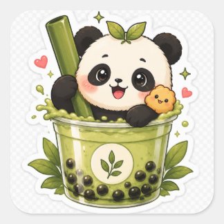 Thème Panda Mignon Matcha Bubble Tea Autocollant |