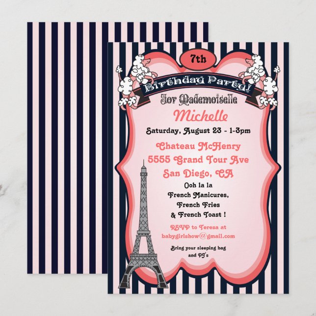 Thème Paris Anniversaire Invitations (Devant / Derrière)