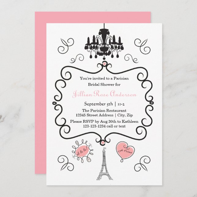 Thème Parisien - Invitation de la douche nuptiale (Devant / Derrière)