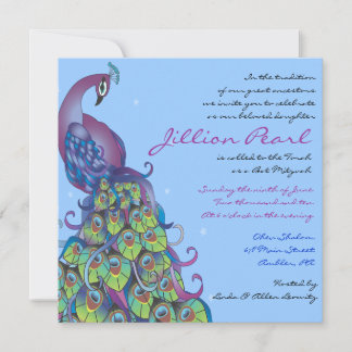 Thème Peacock Bat mitzvah Invitation Invitation bl