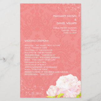 Thème Peony Coral Mariage Programme vertical