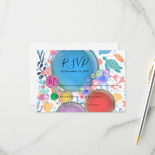 Thème Sous l'Eau pour RSVP de mariage (Devant/Arrière en situation)