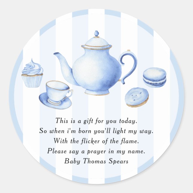 Thème Tea Party - Étiquette de bougie de prière (Devant)
