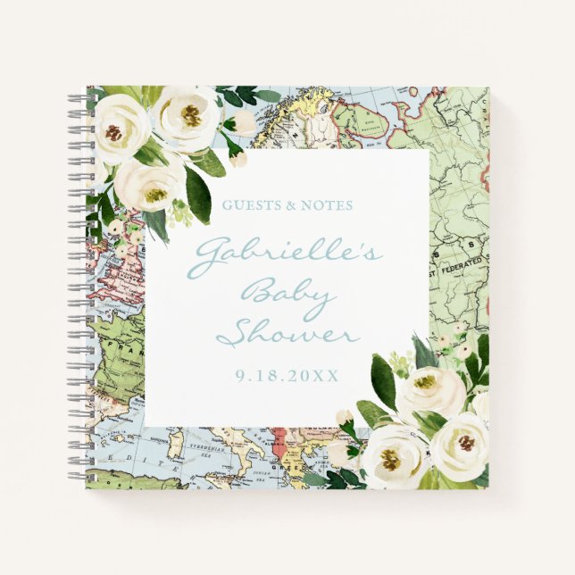 Thème Voyage Carte Vintage Baby shower Livre d'inv (Devant)