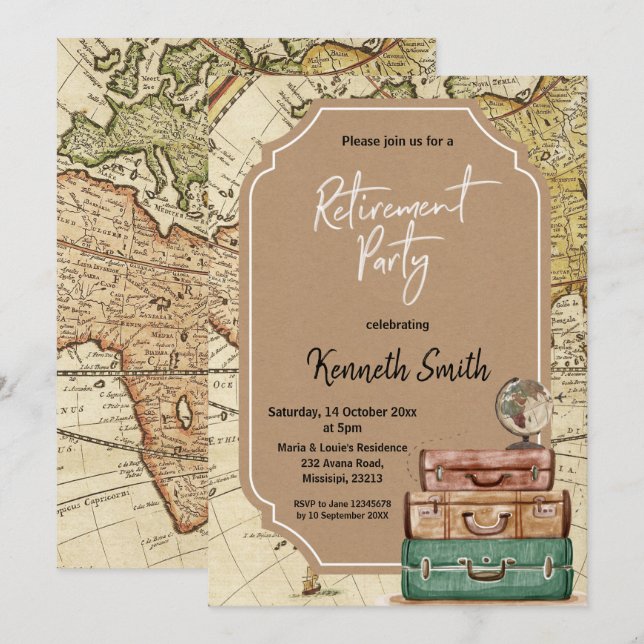 Thème Voyage Retraite Partie Invitation (Devant / Derrière)