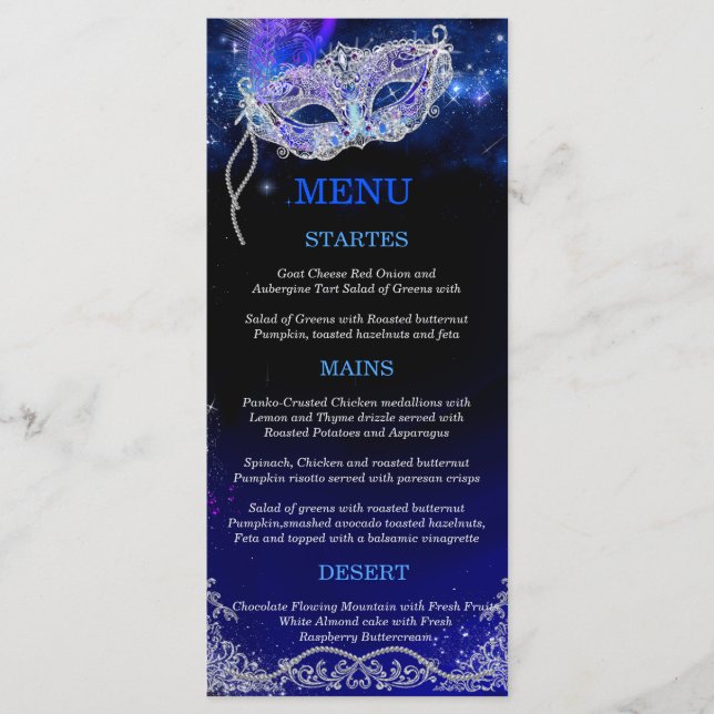 Thèmes modifiables pour carte de menu de soirée ma (Devant)