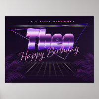 Theo Nom Vorname lila retro Poster Geburtstag