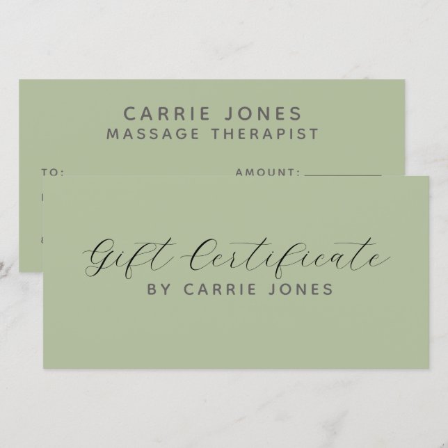 Thérapeute en Massage Simple Vert Sauge (Devant / Derrière)