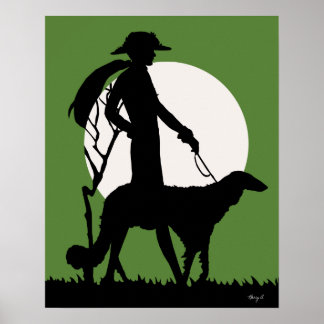 Theresa en vert - Dame Art déco avec chien