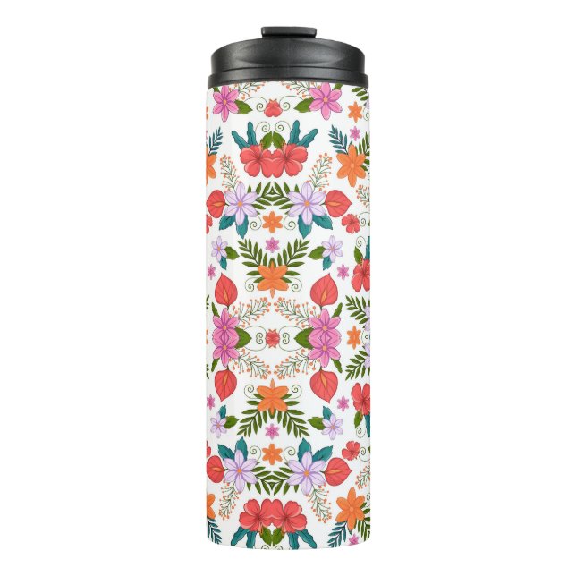 Thermos à motif floral avec un couvercle noir (Devant)