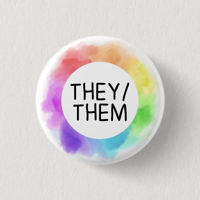 they / them pronoun button badge pin handwritten (Devant)