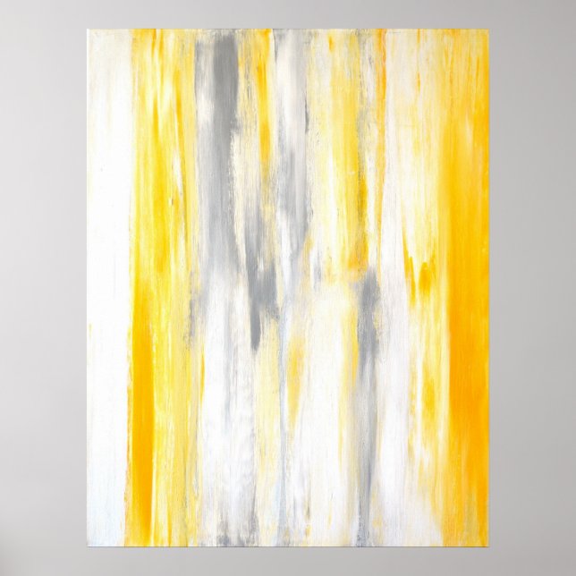 'Think Straight' Grey and Yellow Abstract Poster (Devant)