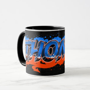 Thomas Prénom Graffiti blue Tasse orange