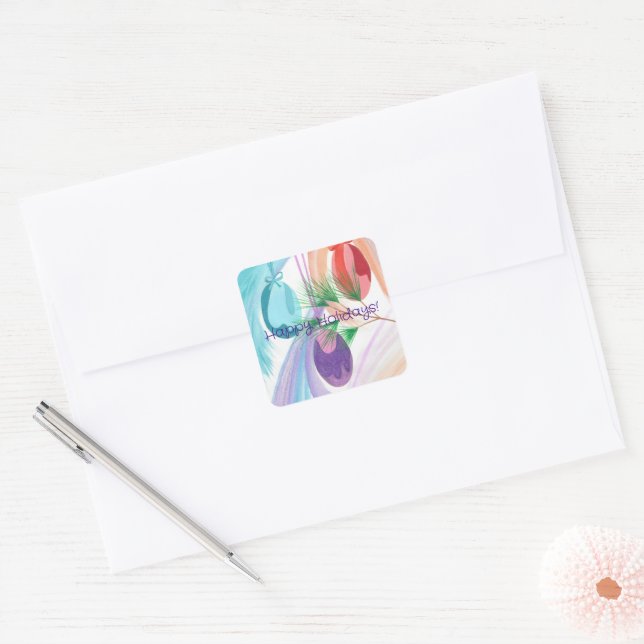 Three Christmas Balls Happy Holidays Stickers (Enveloppe)