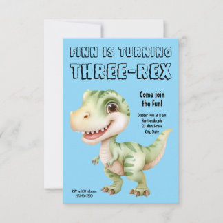 Three-Rex Dinosaur 3rd Birthday Party Invitation