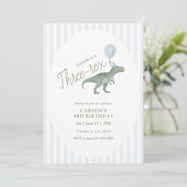 Three Rex Dinosaur Third Birthday Invitation (Debout devant)
