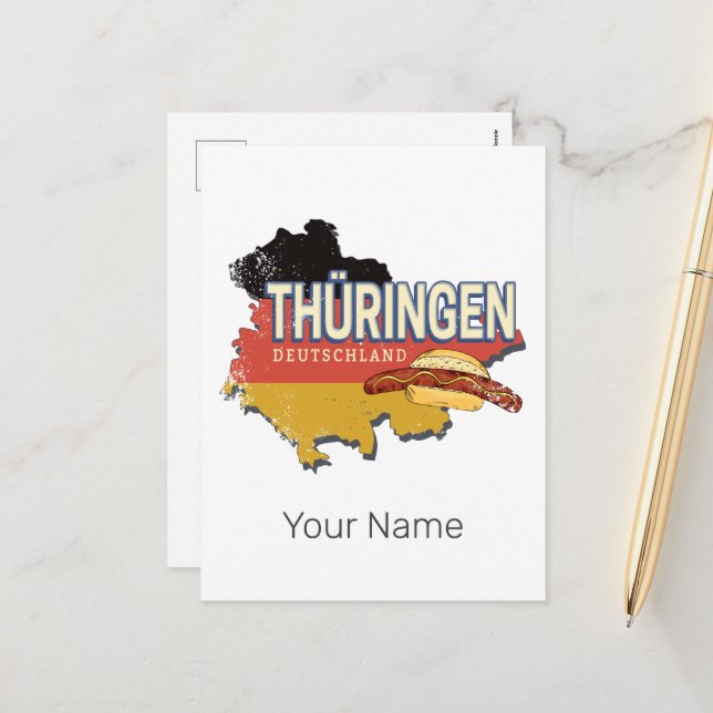 Thuringe Allemagne Rétro Carte de l'Etat Fédéral V (Devant/Arrière en situation)