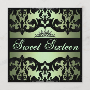 Tiara Green Sweet16 Damask Invitation d'anniversai
