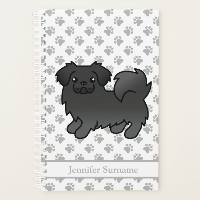 Tibétain Spaniel Noir Chien de Dessin Animé Mignon (Devant)
