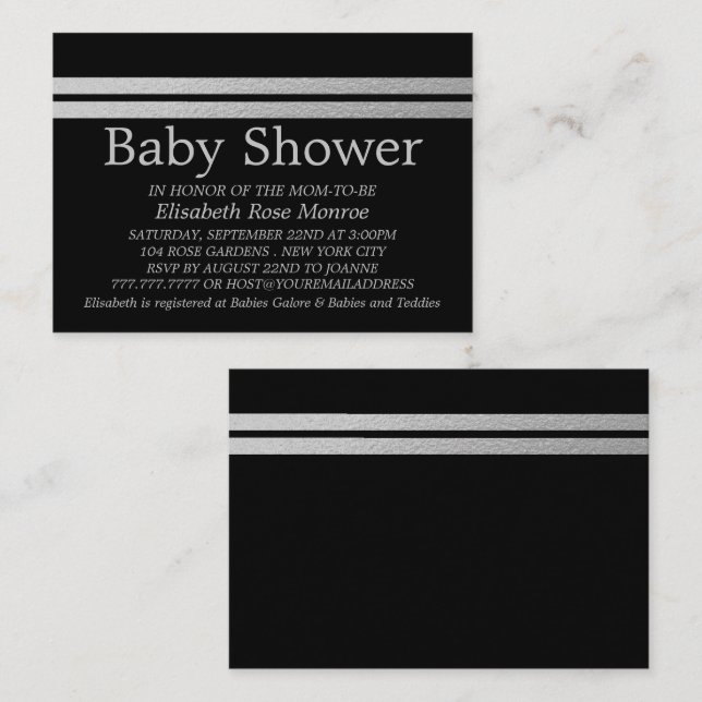 Ticket Chic Baby shower noir, Bande d'huile d'arge (Devant / Derrière)