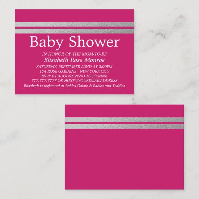 Ticket Chic Baby shower rose, Ticket Argent (Devant / Derrière)