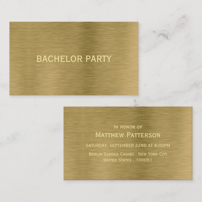 Ticket de Bachelor Party de Faux Gold Metal Textur (Devant / Derrière)